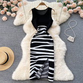 Sexy Stripe Knit sleeveless split Dress Chic Sexy Vintage korean Fashion Beach Vacation Dress Women Casual Slim Pencil Vestidos